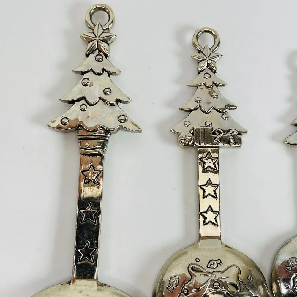 Measuring Spoons Christmas Tree Presents Shiny Chrome 4 Pc Set Ganz Seasonal